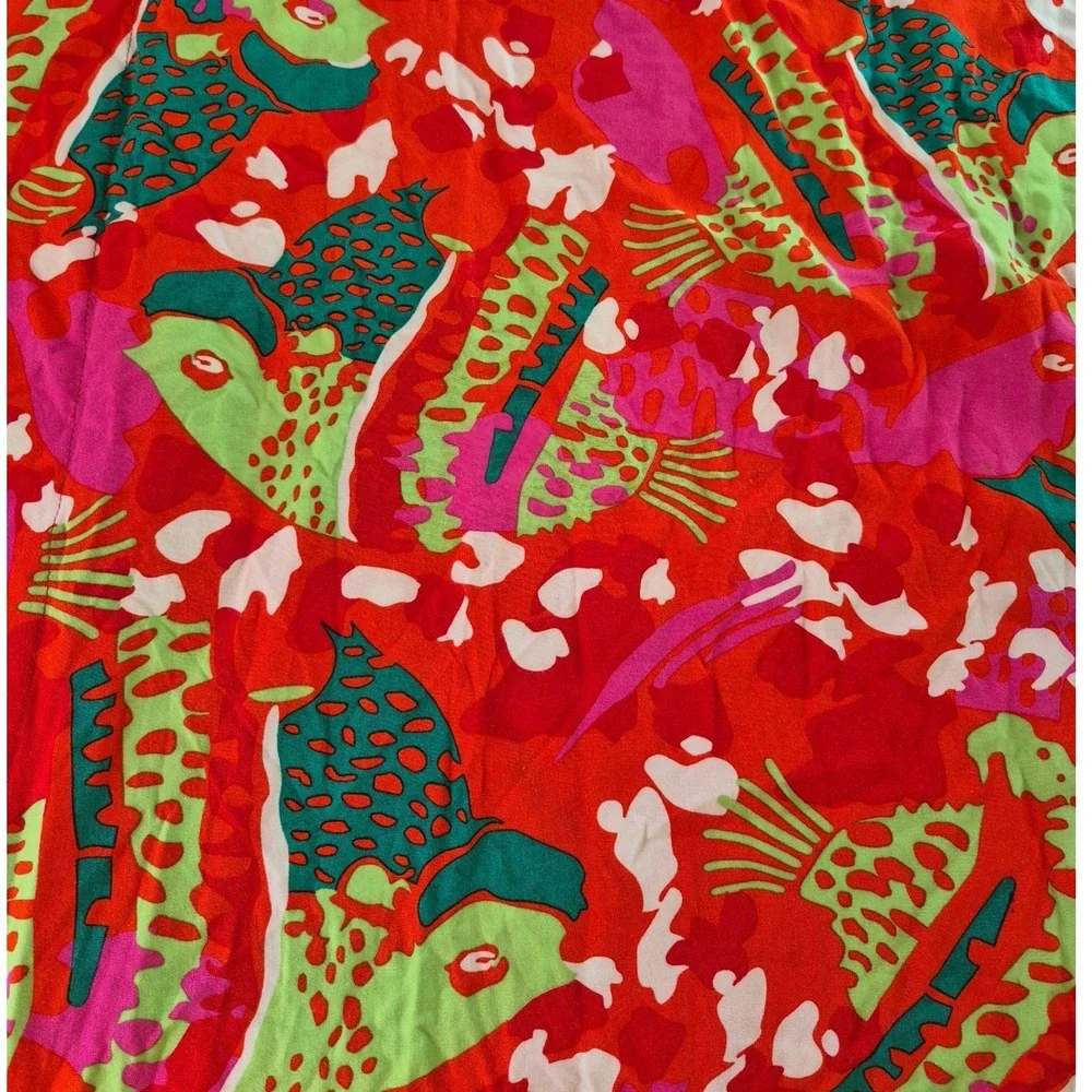 Escapada Living Red Tropical Fish Print Kaftan Swim Cover Up Tunic Large